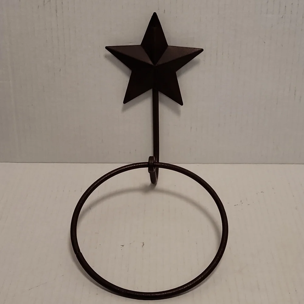 Pair of Primitive Burgundy Star Toilet Paper Holder and Towel Holder